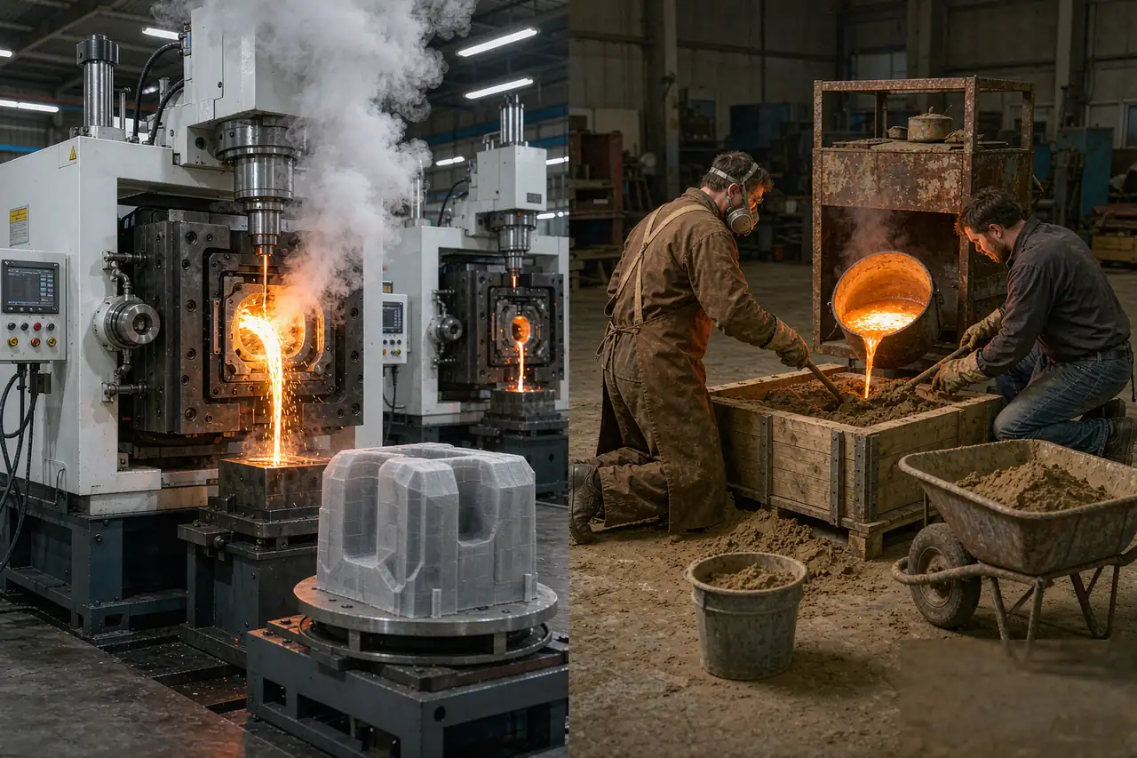 die casting vs sand casting process comparison in factory setting