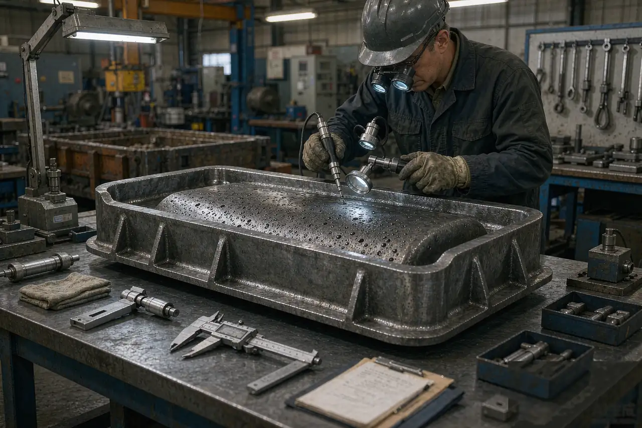 casting defects visual inspection on a machined metal part