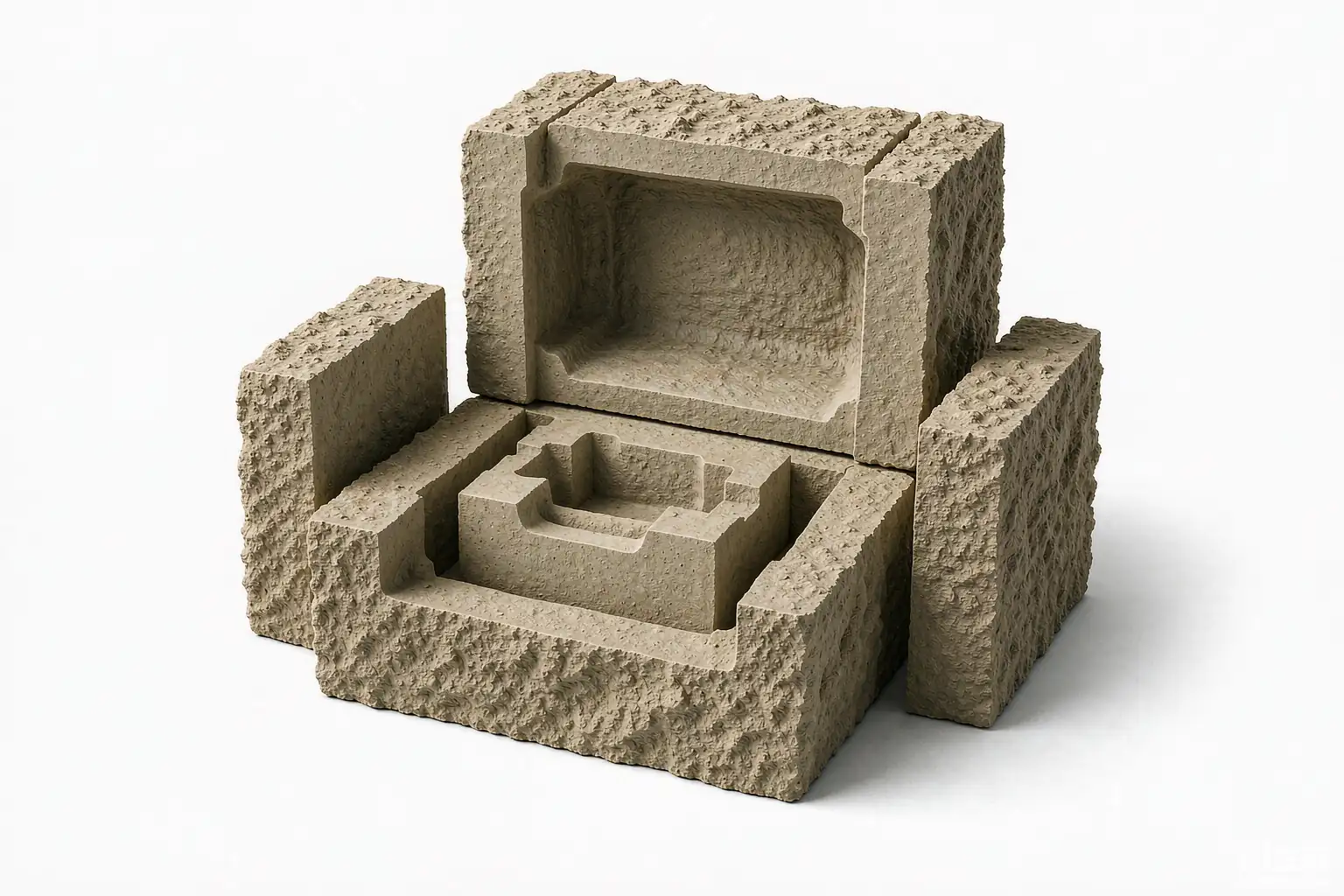 casting mold design core and core print assembly inside a split sand mold