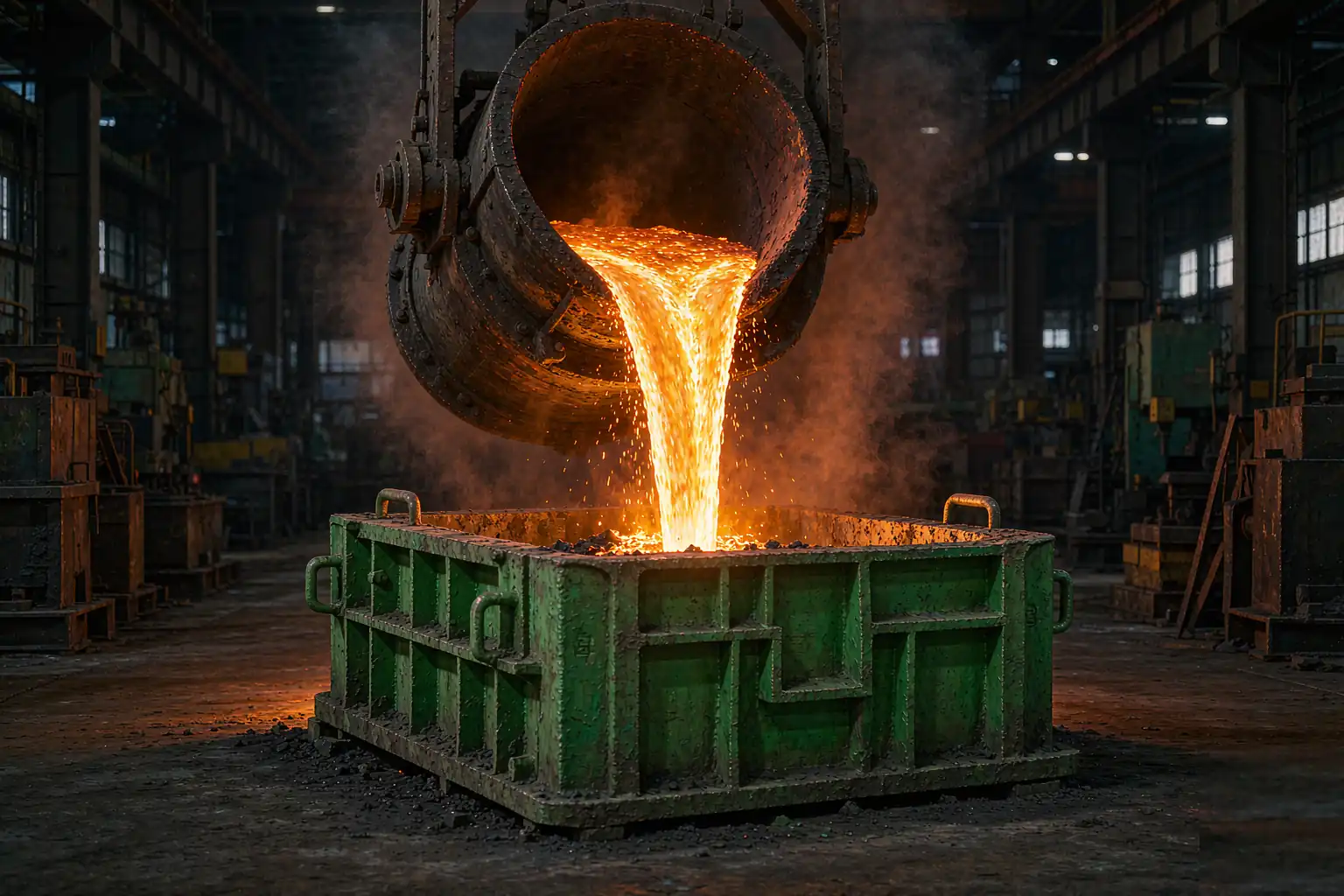 casting vs forging process difference shown by molten metal being poured into a sand mould