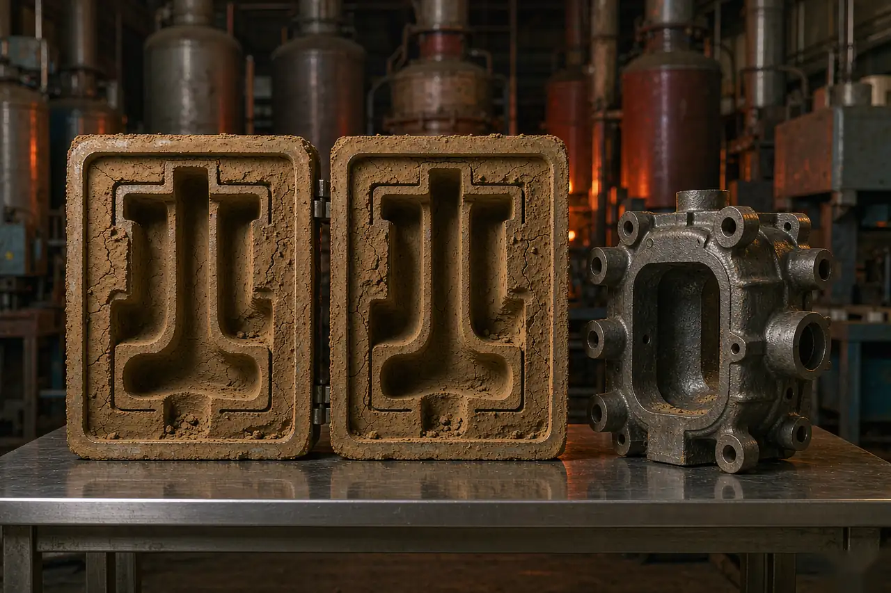 resin sand casting no-bake mold halves and core assembly