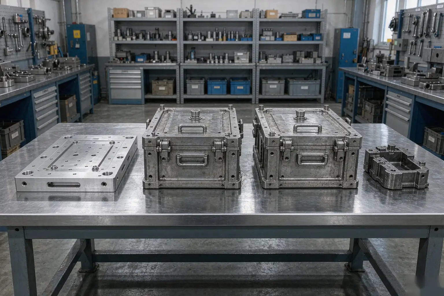 casting lead time tooling stage: pattern plate and core boxes laid out in a tool room