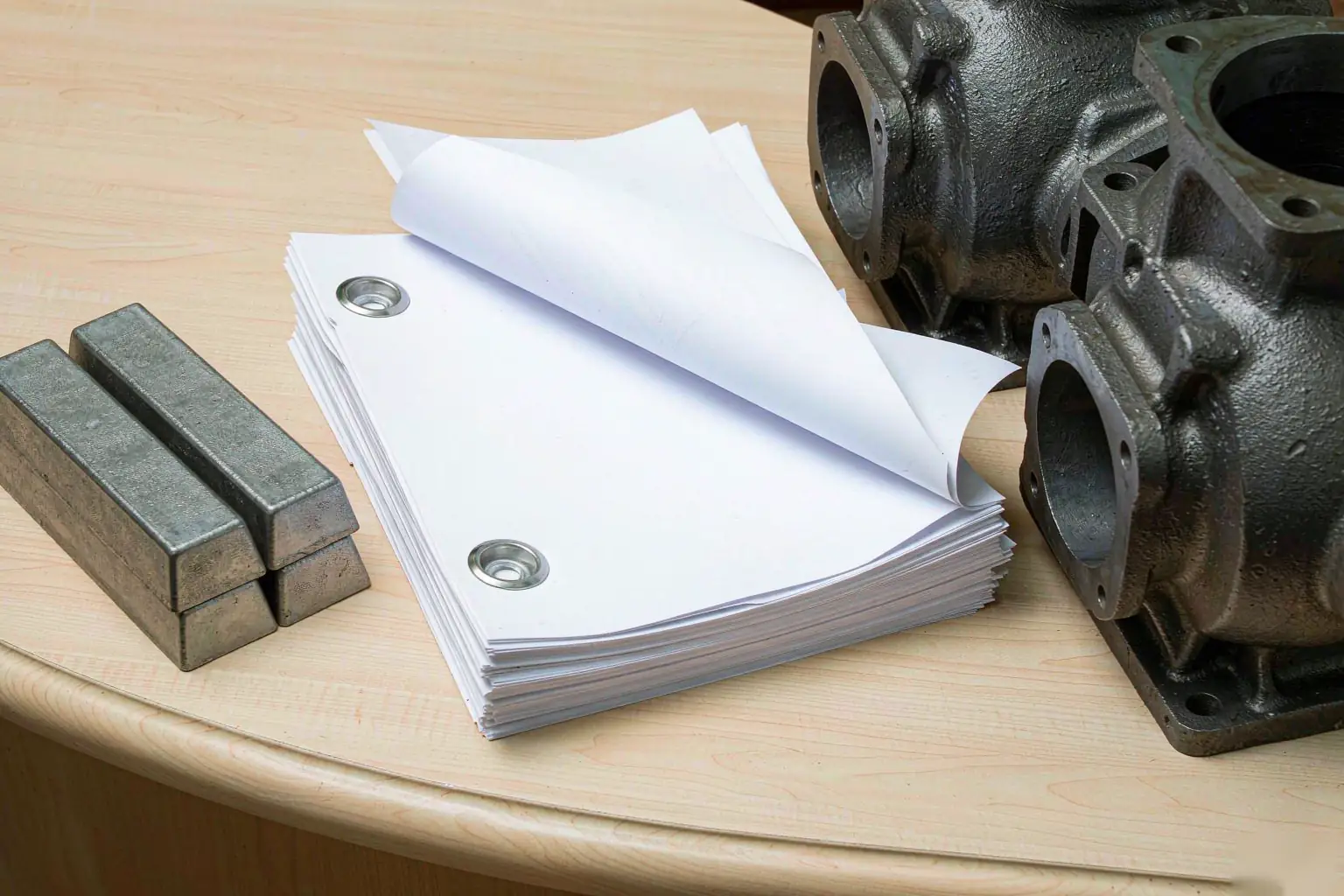 casting price adjustment clause document on a bench with metal ingots and finished castings