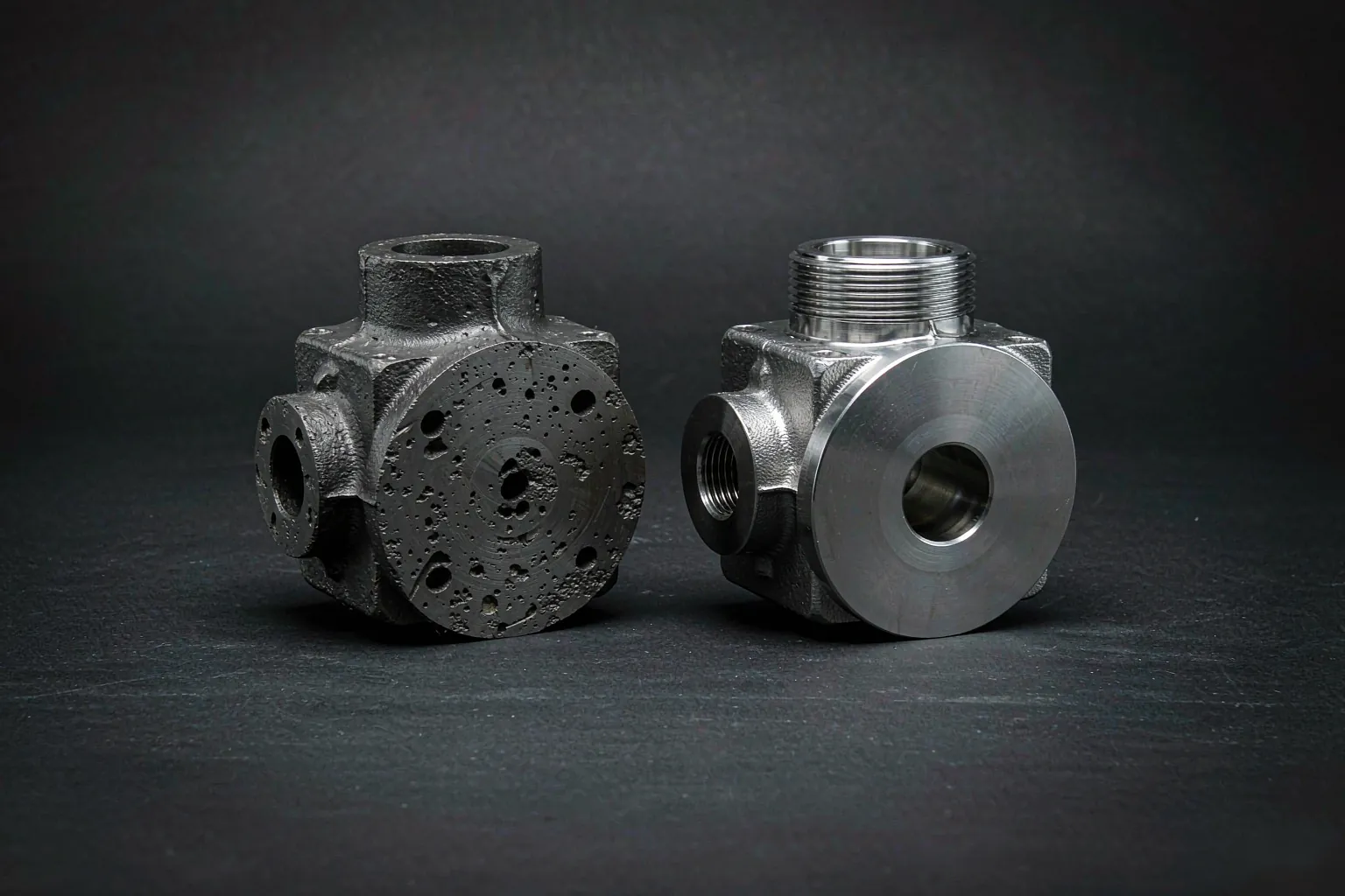 casting import duty comparison of a raw as-cast valve body and the same part after machining