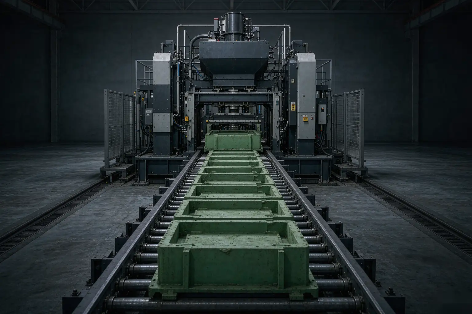 Foundry automation: flaskless automated sand molding line producing molds in continuous sequence